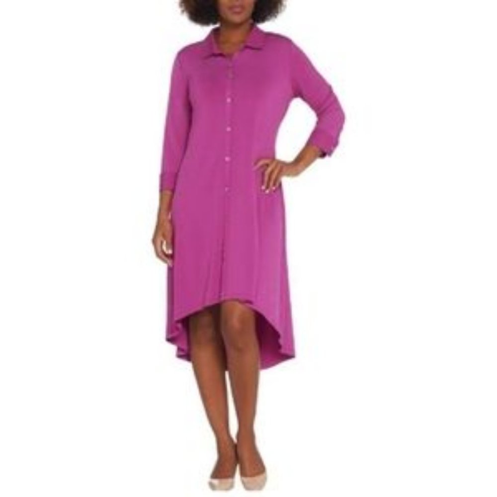 Jet Set jersey knit shirt dress with 3/4 button trimmed sleeves, polo collar